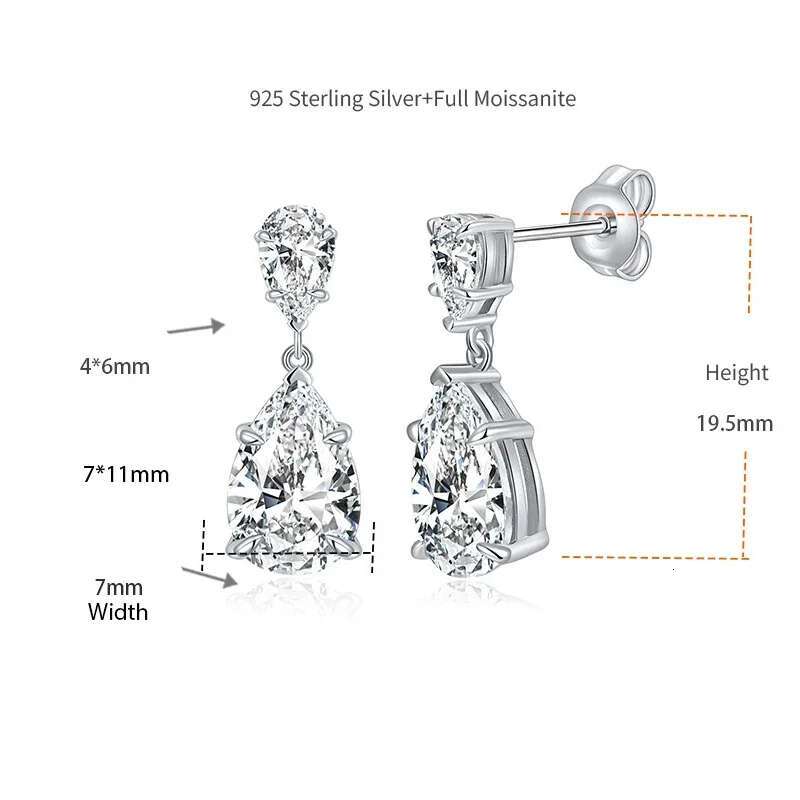 7 Carat Luxury Pear Cut Full Moissnite Drop Earrings for Women S925 Silver Water Drop Diamond Earring with GRA Certificates