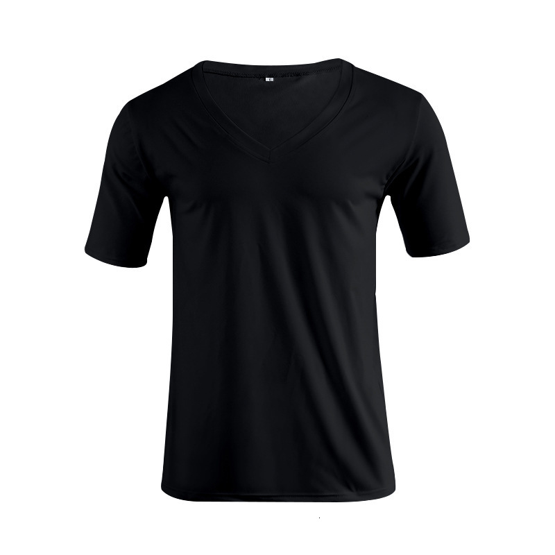 2023 summer mens T-shirt clothing mens V-neck solid color large casual short-sleeved T-shirt