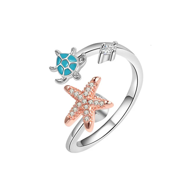 Bohemia Anti Stress Anxiety Fidget Spinner Starfish Turtle Finger Ring for Women Summer Holiday Jewelry Rotating Freely Rings 251113