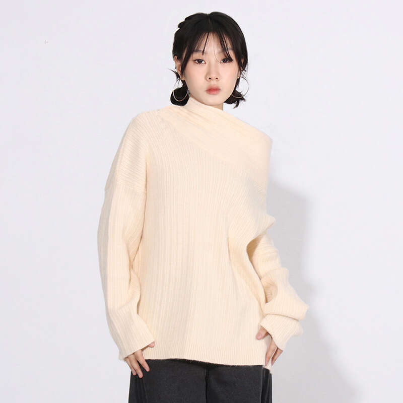 Designer Women's Spring 2025 Lazy Style Casual Top - Solid Color, Slanted Neck Loose Fit