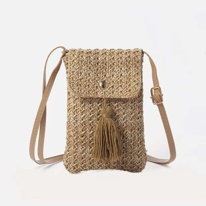 Handmade Beach Bag 2024 Summer New Hanins Fashion Mini Phone Diagonal Straddle Solid Color Grass Woven Women's Bag Kq2
