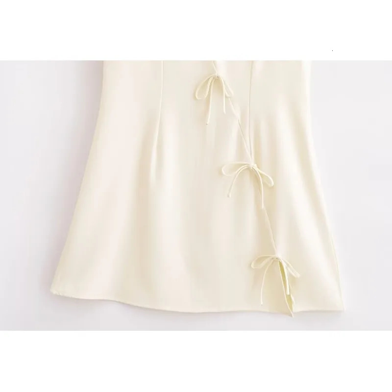 Womens Spring Bow Round Neck Fashion Weight Loss Sleeveless Dress Single Side Zipper Folding 250414Z