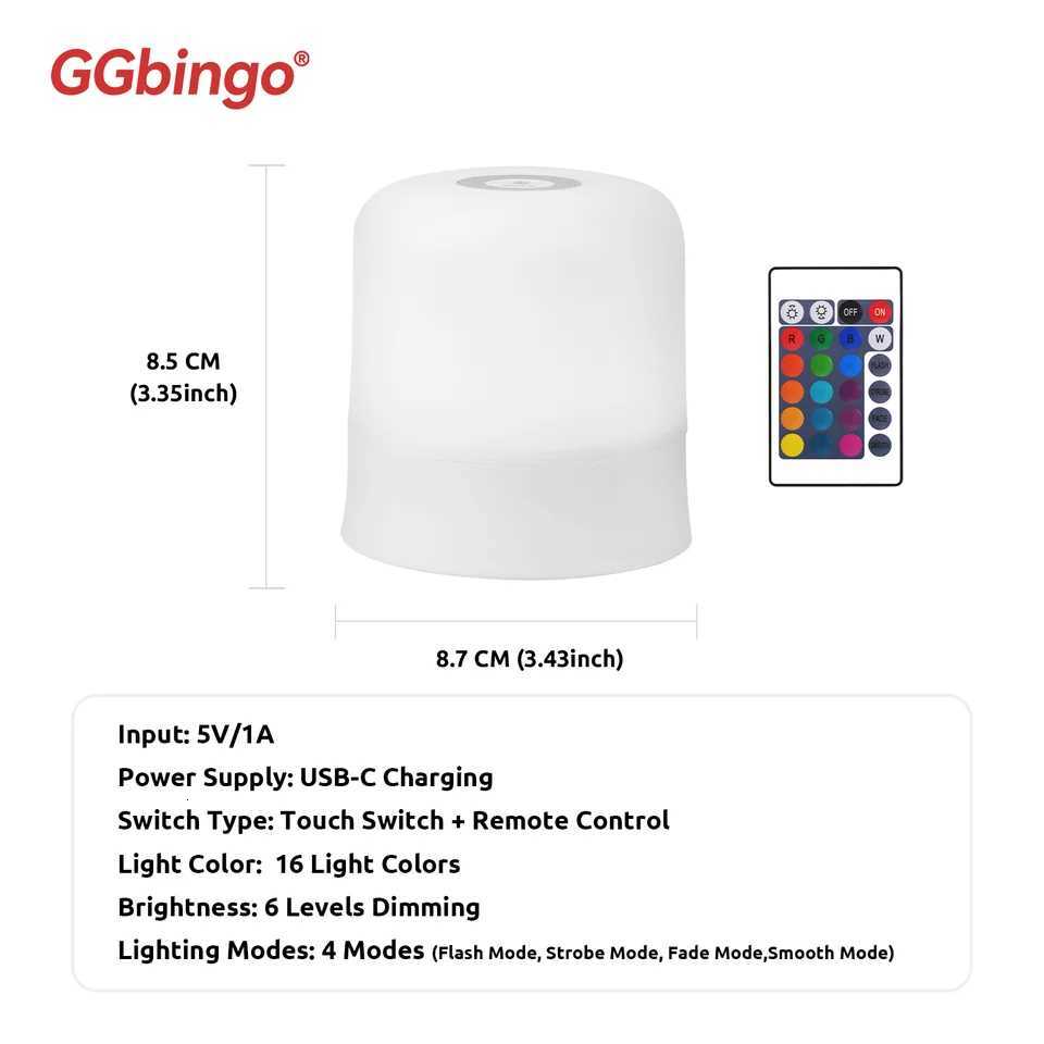 GGbingo Touch Night Light Rechargeable Remote Control Night Light RGB Dimmable Table Lamp Ambient Light for Bedroom Living Room M251114