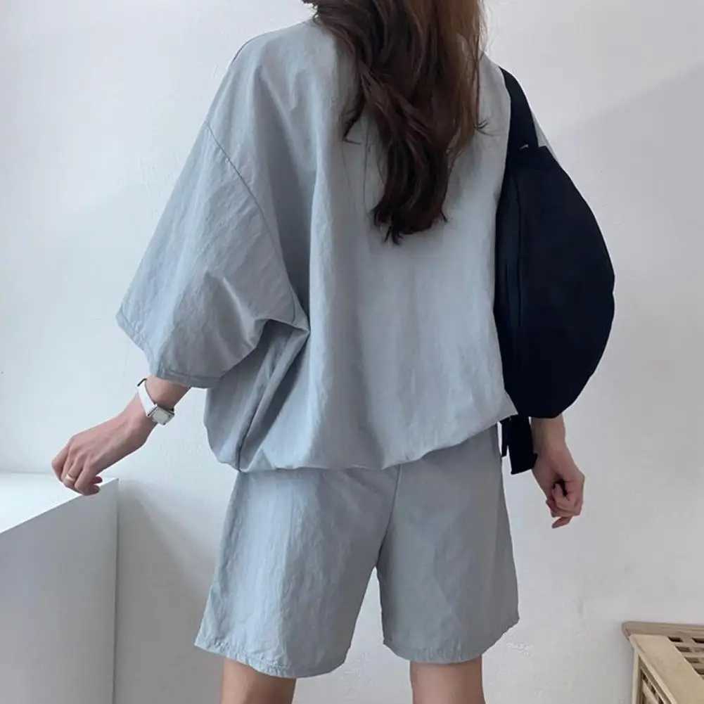 2-piece/set summer womens top set solid color zipper collar shirt setXJ250414