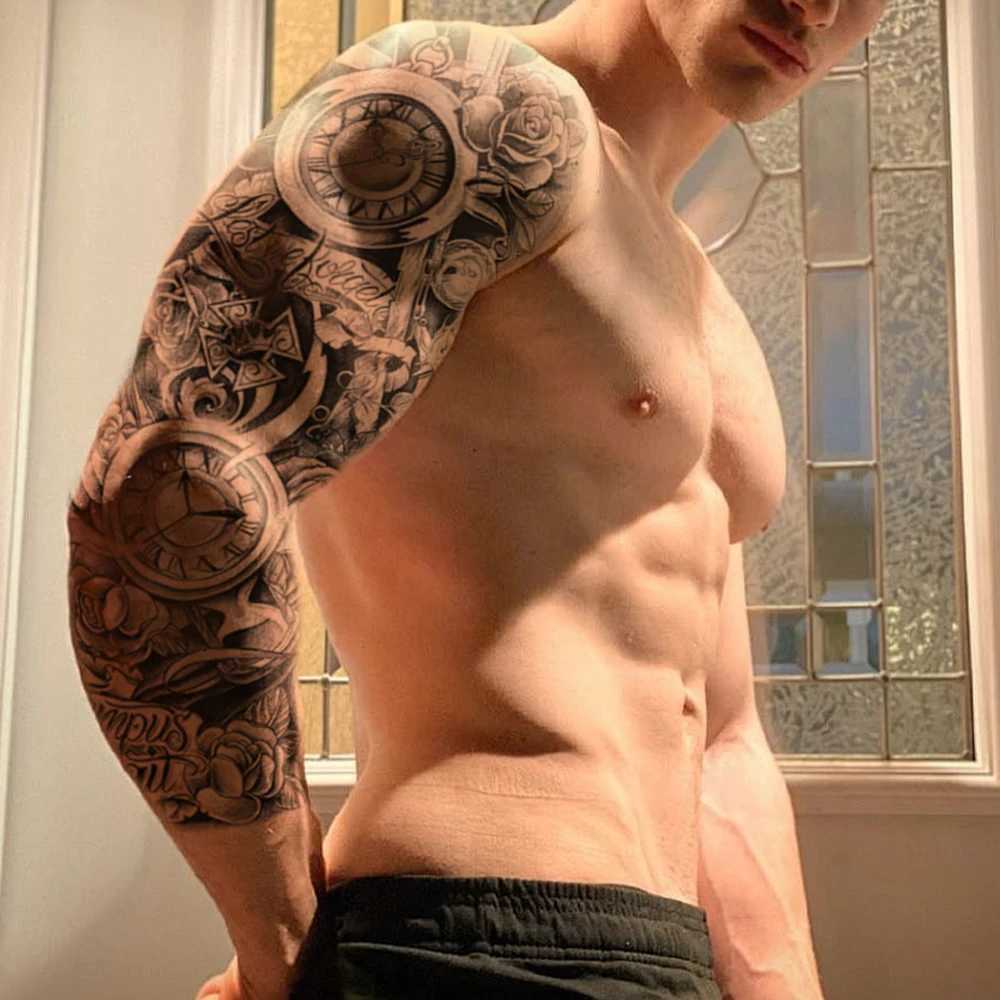 Watch Rose Full Sleeve Waterproof Temporary Tattoo Stickers Gothic Tiger Butterfly Car Fake Tattoo Body Art MenXJ25414