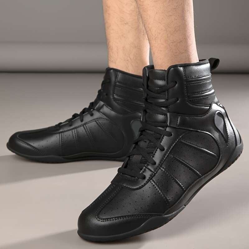 Men Slid Boxing Shoes Lace Up High Top Non Slip Comfy For Indoor Outdoor Gym Training Workout Competition All Seasons