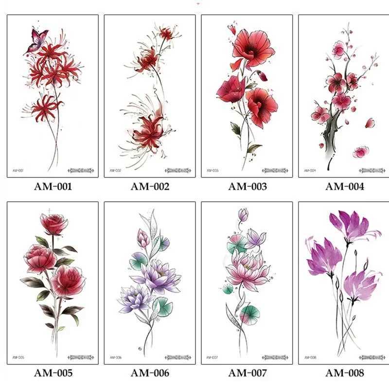 Hotwife Fake Long term Fake Church Tattoo Temporary Waterproof Sticker Sexy Girl Red Flower Body Art Female Modern TattooXJ25414