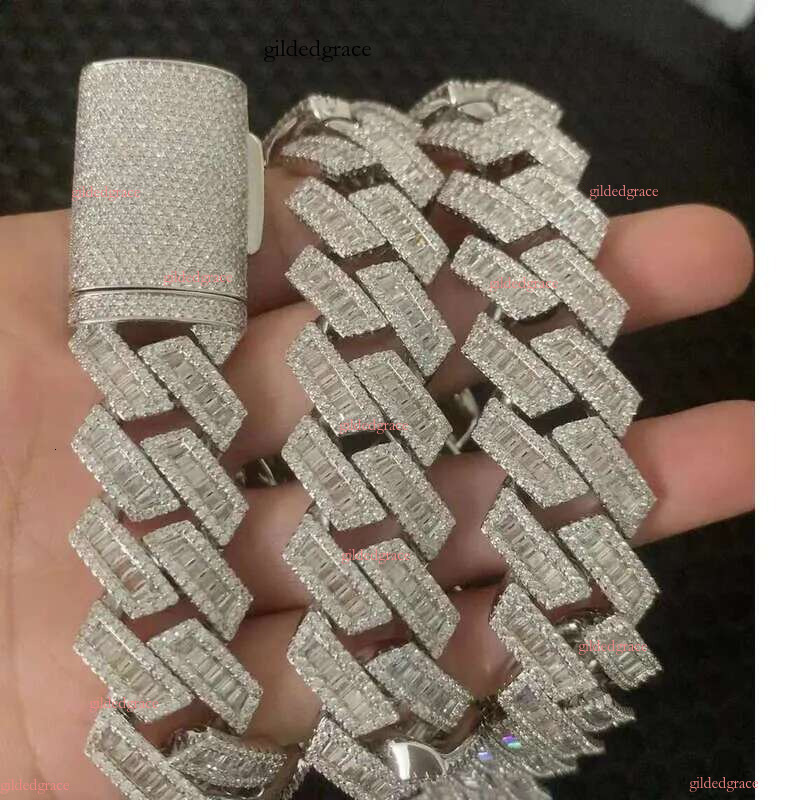 necklace moissanite 18mm T square sier inset Moissanite hip hop Cuban Mai Ah secret chain simulation drill collar