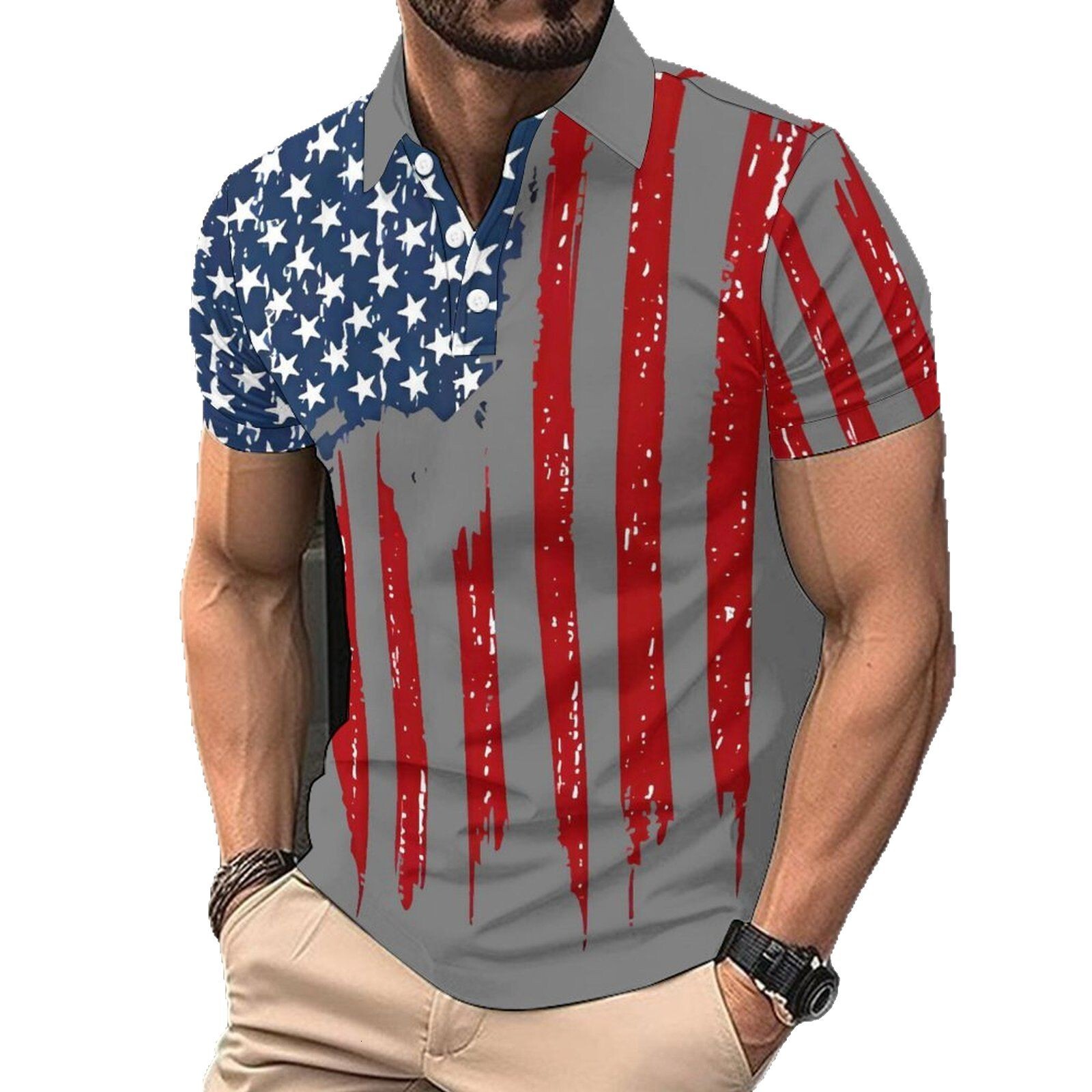 2025 new lapel sport polo shirt for summer fashion casual graffiti printed short sleeved men's T-shirt