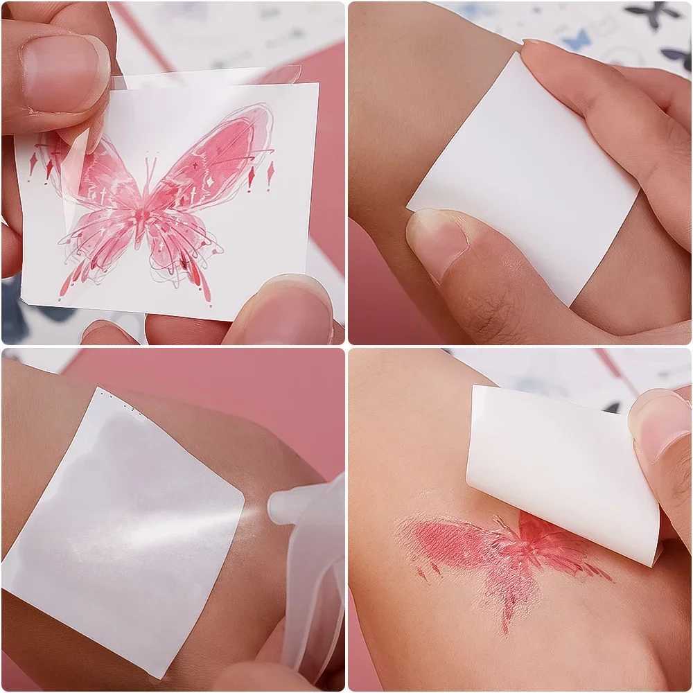 Pink butterfly flower temporary tattoo sticker waterproof self-adhesive long-lasting tattoo sticker female body art makeup tattoo stickerXJ25414