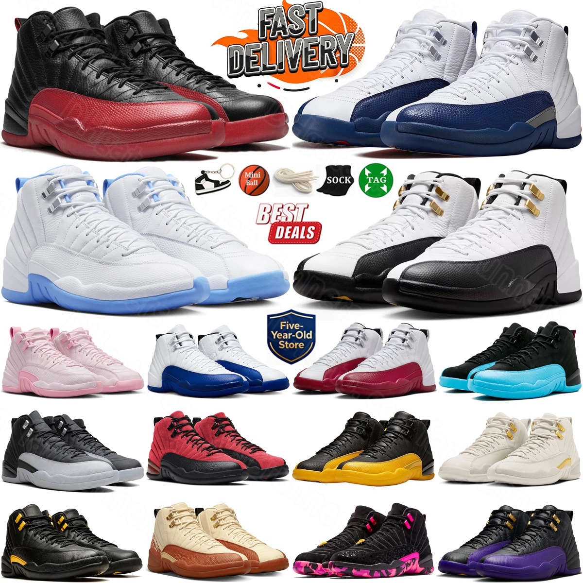 Taxi 12s Basketball shoes 12 French Blue Sneaker blueberry12 Flu Game Melo Pearl Pink Playoffs Barons Cherry Designer shoes for womens Trainers Local Warehouse