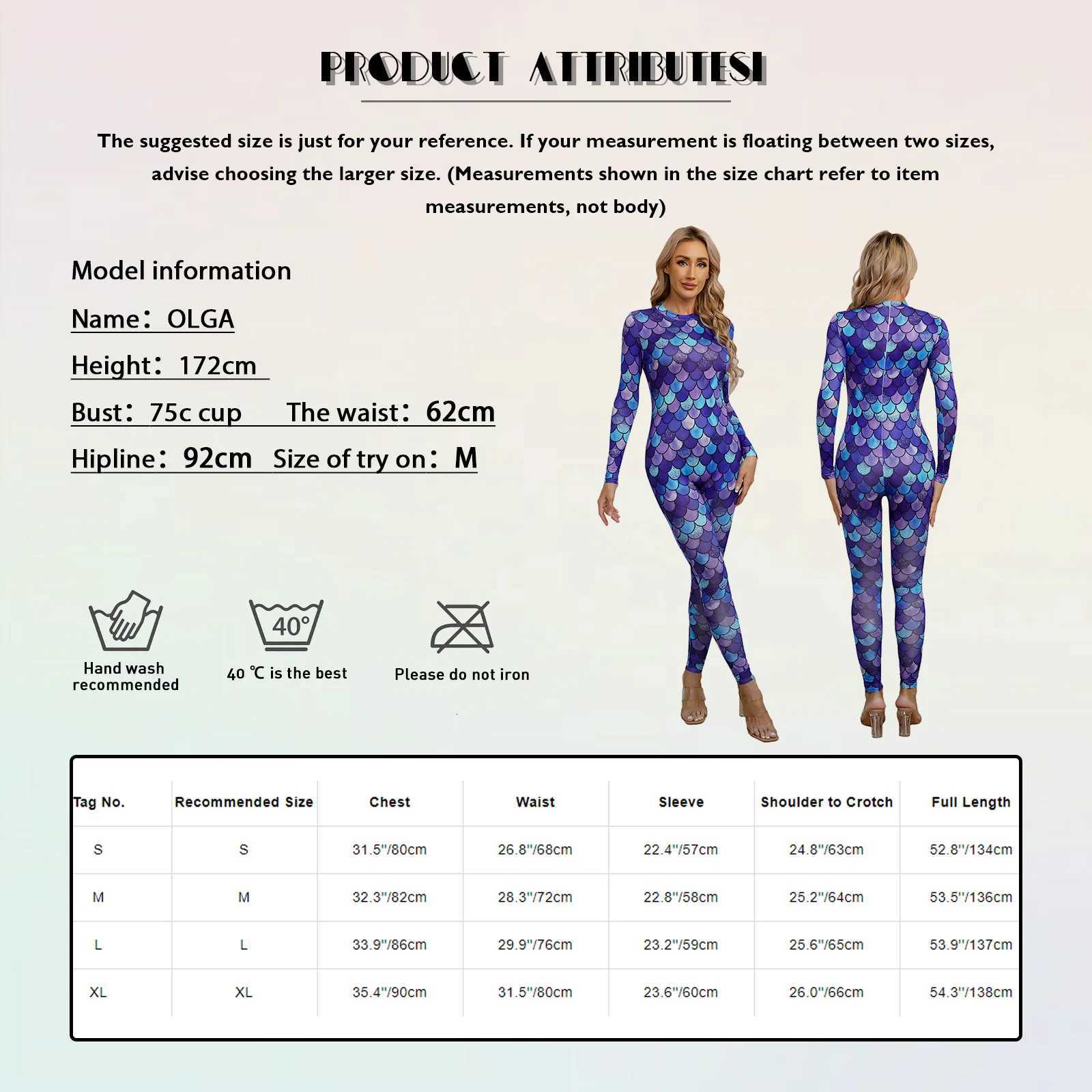 Women Mermaid Jumpsuit Swimsuit Long Sleeve Zipper Shiny Fish Scale Print Bodysuit Swimwear Rash Guards Beachwear Bathing SuitW251113
