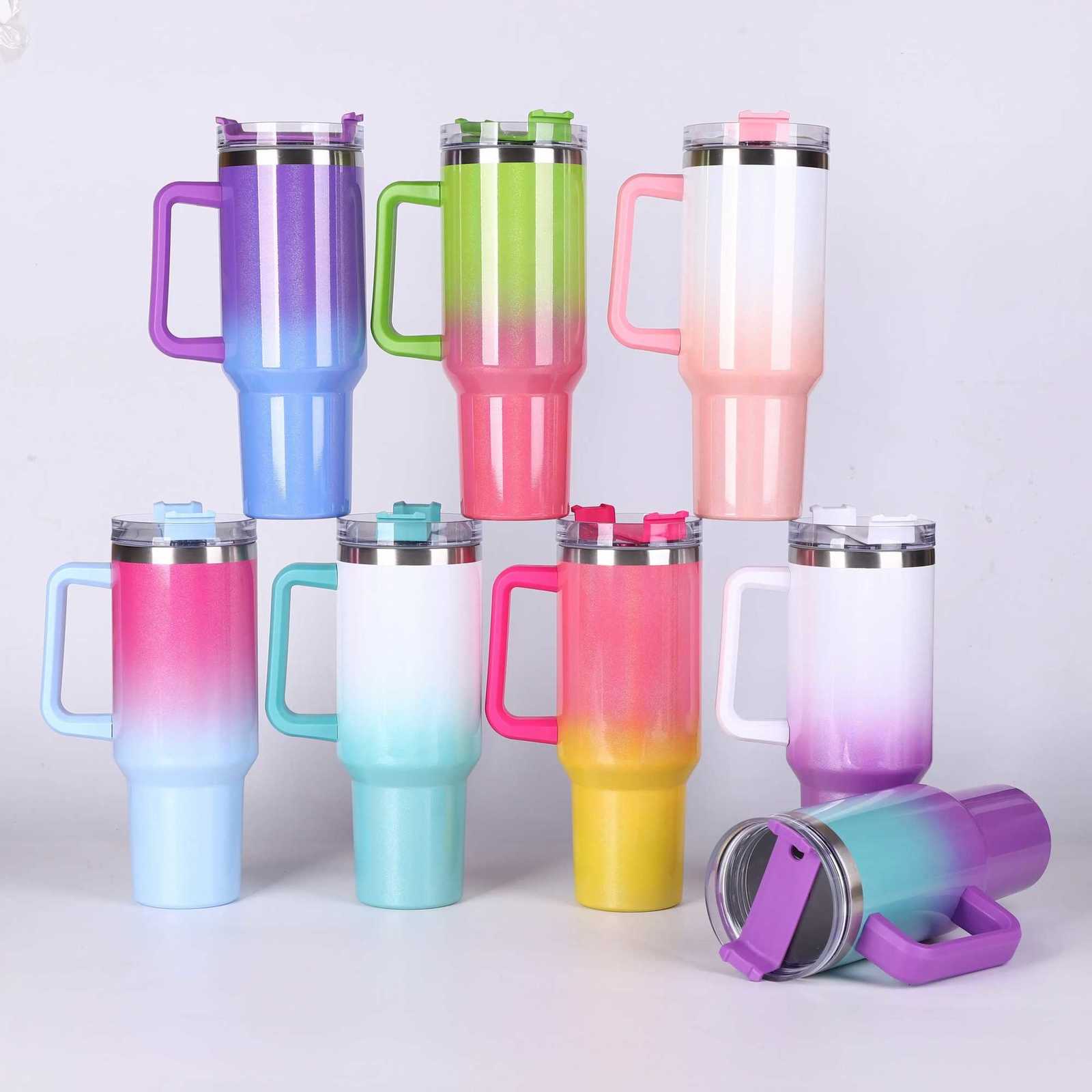 40oz Thermos Bottle Stainless Steel Cup Thermal Keeps Cold and Heat Water Bottle with Handle Rainbow Thermal Mug Car Leakproof C251114