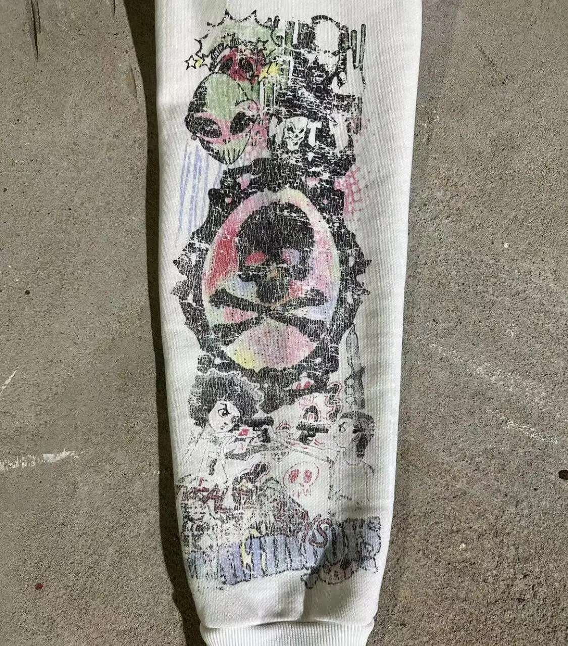 2024 American retro white pattern letter print casual personalized hoodie zipper long-sleeved clothes