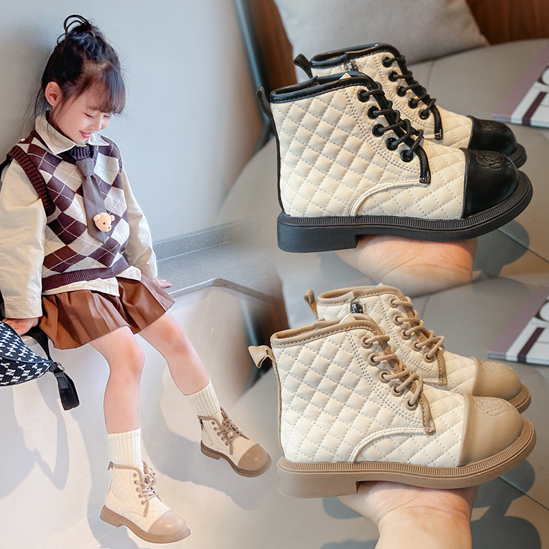 Girls Kids Fashion Rubber Toddler Elegant Plaid Girl Fall Winter Side Zip Boots Walkfashion for Children Princess PU Leather Shoe Sizes 26 - 36 dh1922