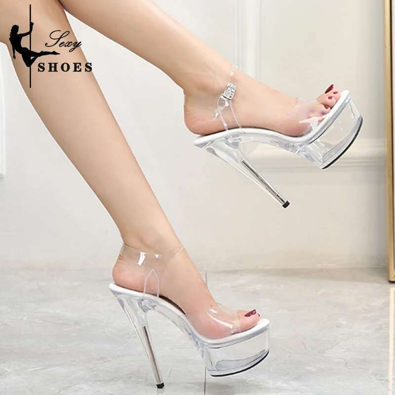 2023 Sexy Super High Heels 15CM Stiletto Girls Shoe for Party Club Stripper Platform Sandals Transparent Crystal Pole Dance