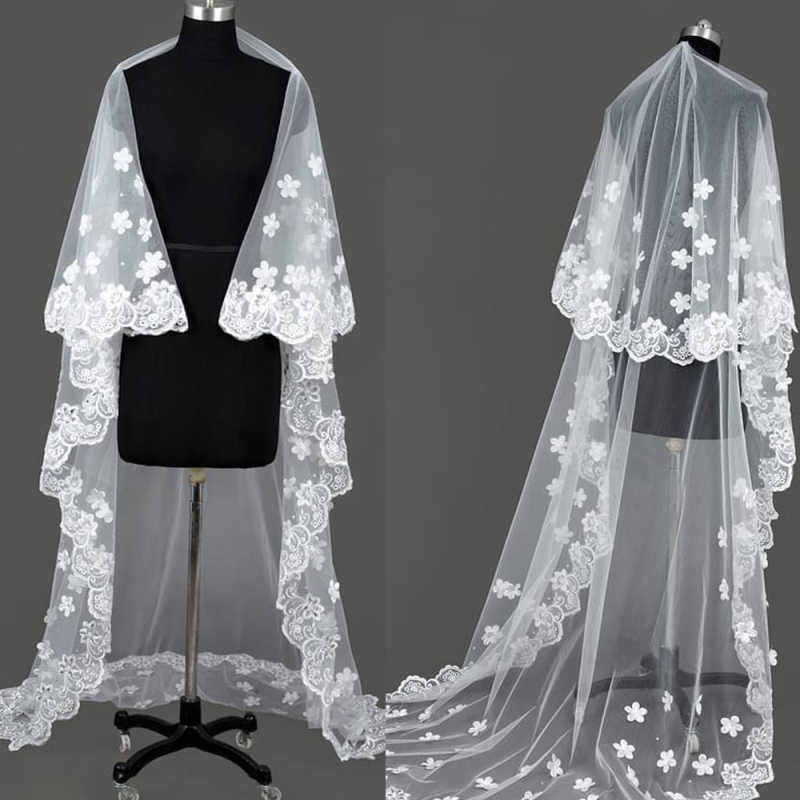 Design Wedding Veil Appliques Flowers Beaded Two Layer Long Waltz Length Bridal Veils Applique Edge Bride Accessories Customized