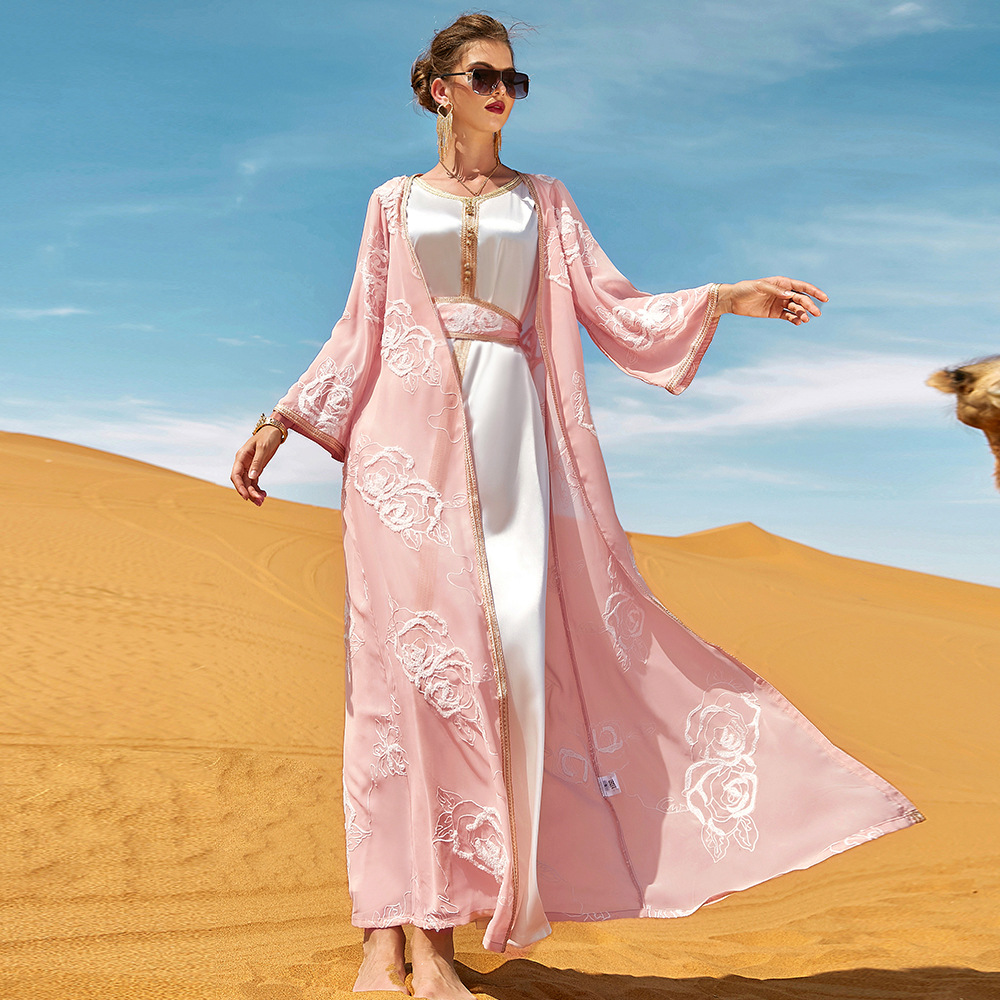 Ethnic Clothing Desert Rose Embroidery Two-piece Dress Arabian Robe Set Middle Eastern Women's Clothing