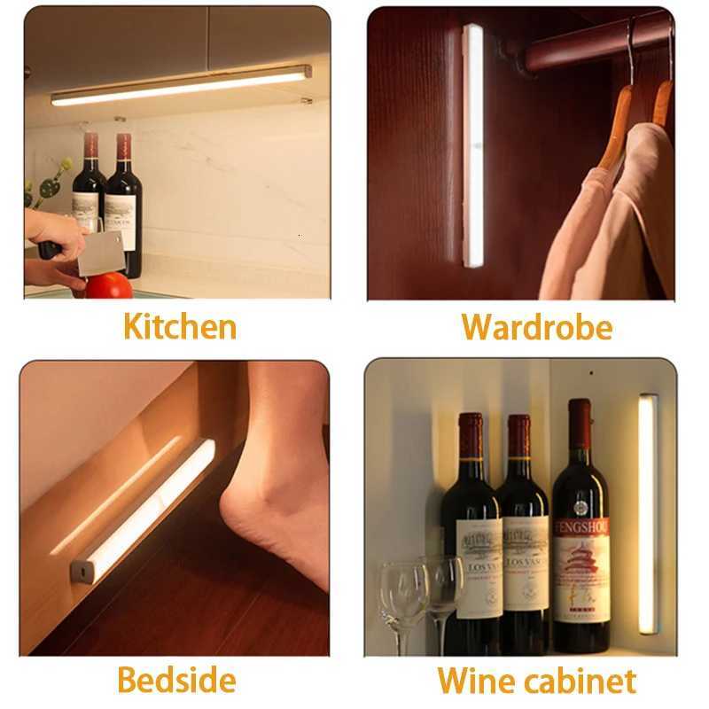 LED Motion Sensor Light Wireless LED Night Light Type C Rechargeable Light Cabinet Wardrobe Lamp Staircase Backlight For Kitchen M251114