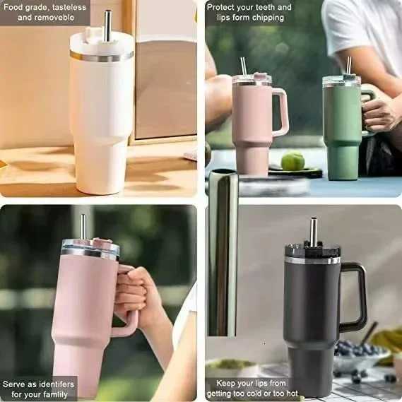 Large capacity 1200ML 304 stainless steel insulated water bottle insulated coffee cart cup hot and cold cups straw with handle C251114