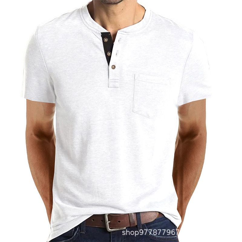 Summer new mens Henry T-shirt short sleeved mens T-shirt mens top
