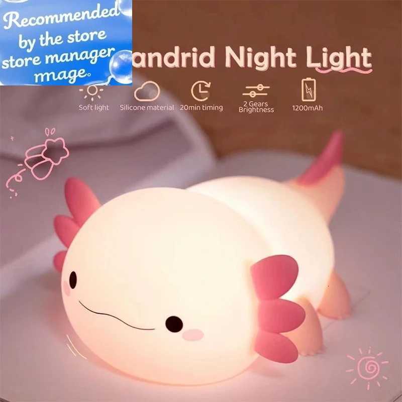 Cute Axolotl Night Light Silicone Nursery Sleeping Lamp Touch Control Nightlights USB Rechargeable Table Lamp for Baby Child M251114