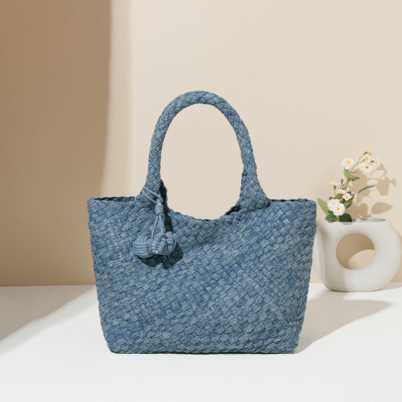 Large Capacity Tote Bag For Women's Fashionable Denim Blue Braided Bag Designer Crossbody One-shoulder Handbag