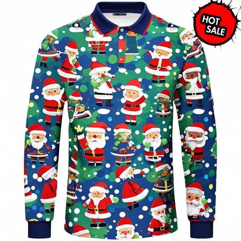 Cool 3D printed Christmas polo shirt for men Ropa Hombre casual floral long sleeved Chilon streetwear fashion button polo shirt W250414