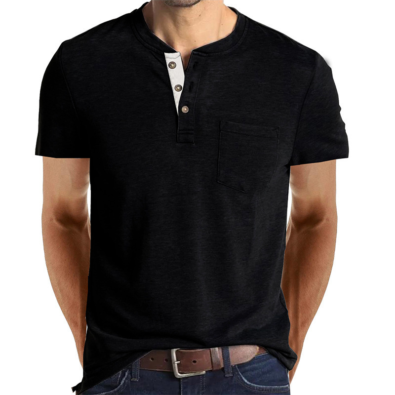 2025 Summer Mens Short sleeved T-shirt Mens Henley Shirt Top T-shirt