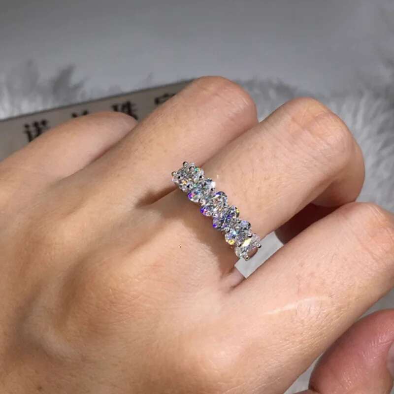Real Platinum PT950 Gold Ring Women Engagement Anniversary Wedding Ring Oval Moissanite Diamond Ring Flower Trendy
