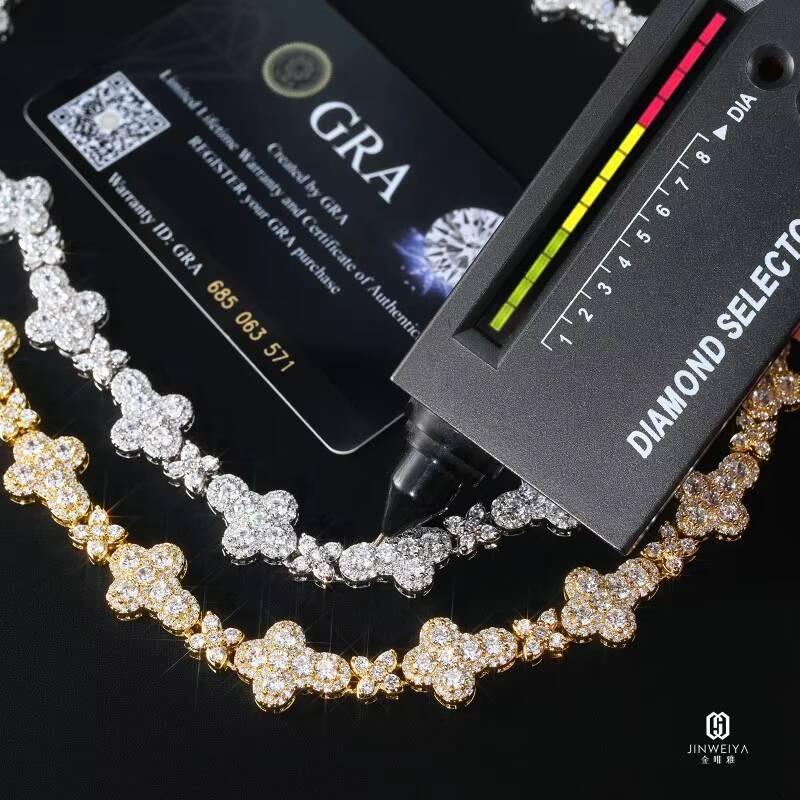 925 Sterling Silver Luxury Fine Jewelry Necklace 10mm Moissanite Cross Link Chain Four Leaf Clover Link Chain