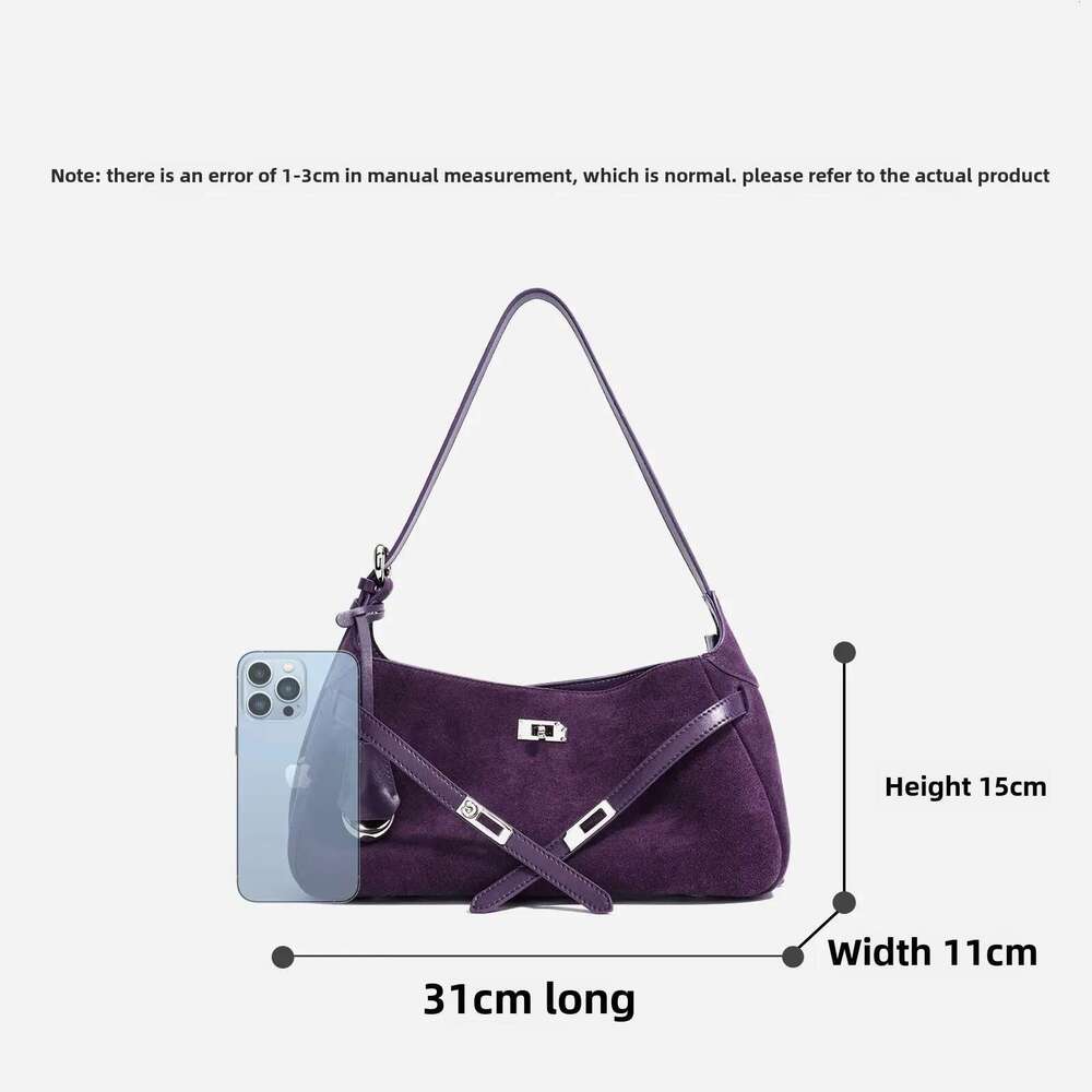 2024 New Nichedesign Frosted Cow Leather Women's Underarm Versatile Single Shoulder Slant Crossbody Handbag Small Square Bag