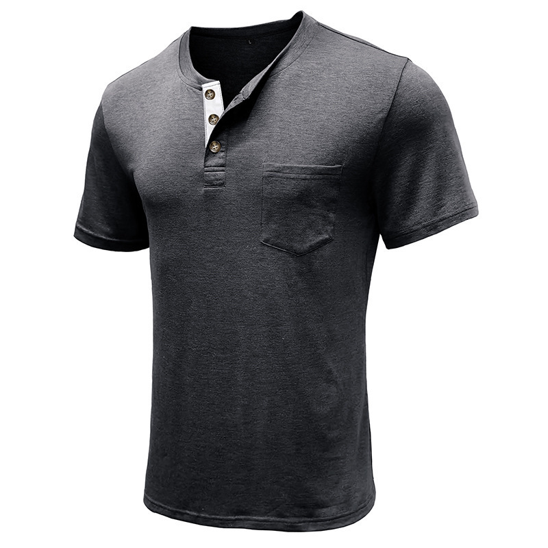 Summer mens short sleeved T-shirt Mens bottom shirt Round neck T-shirt Mens Henry shirt