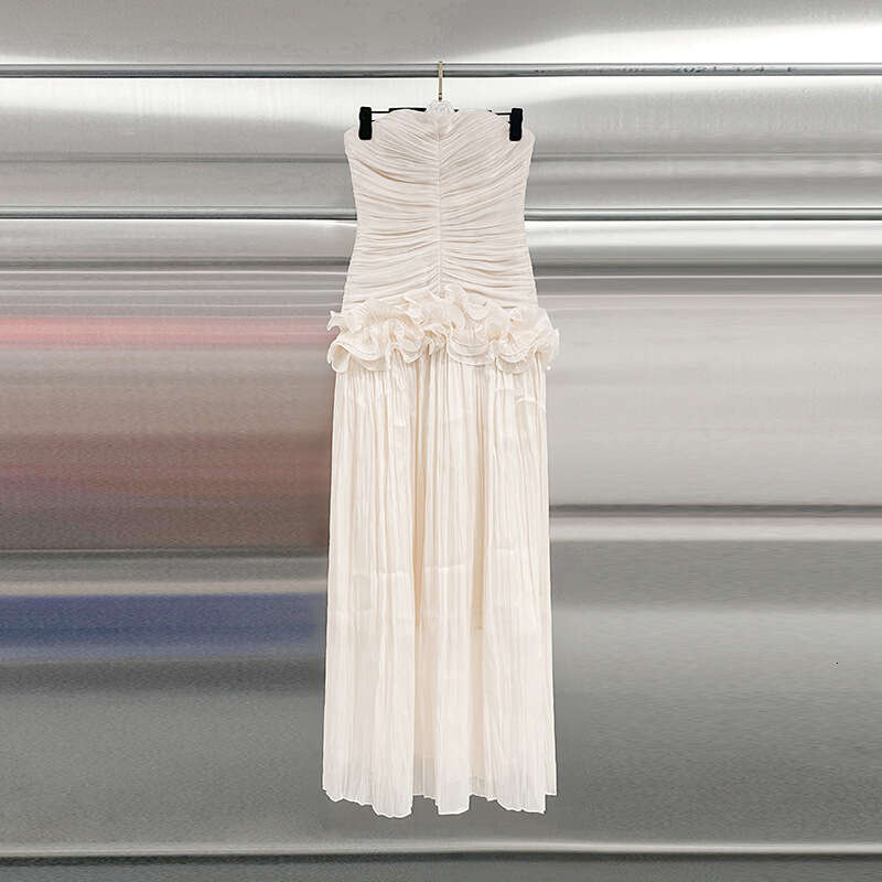 Designer Charming Mingyuan Strapless Long Dress with Flattering Patchwork and Ruffle Details