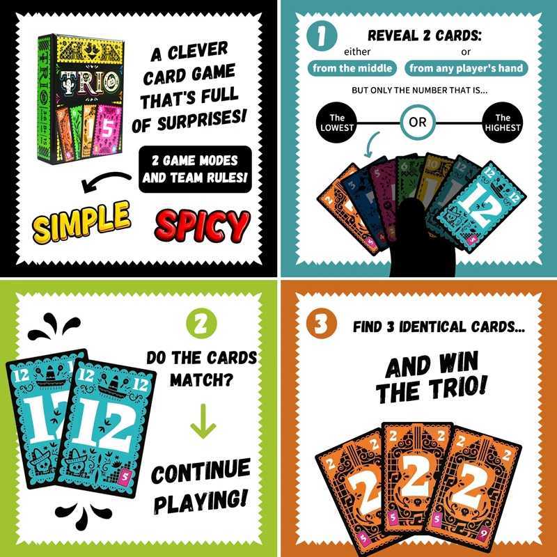 TRIO Family Card Board Game Strategic Card Game Perfect Party Game for 3-6 Players Ideal for Family Game Nights And Kids Gifts C251114