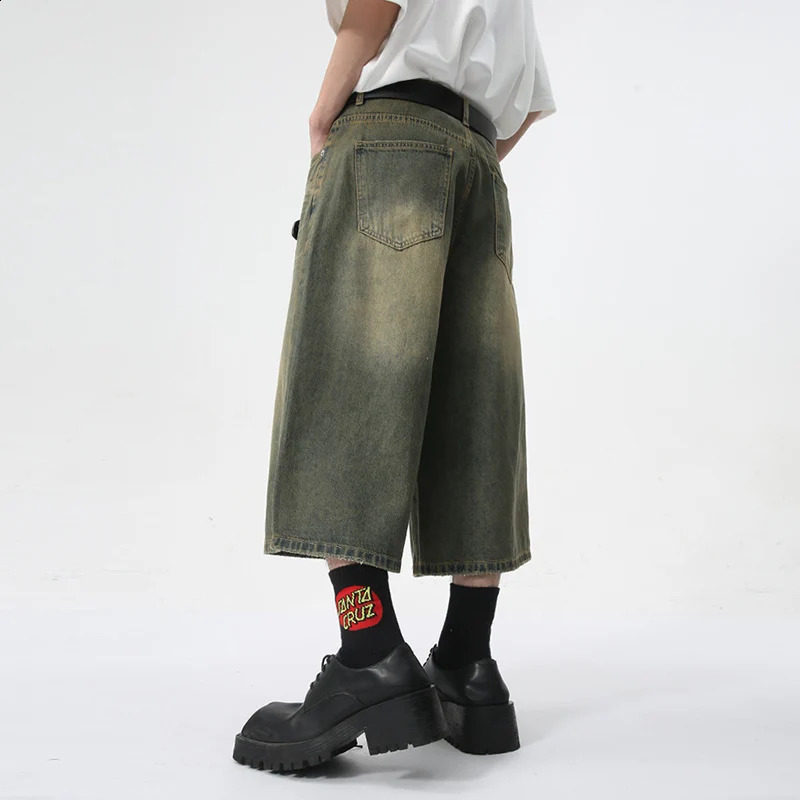 IEFB American Style Denim Shorts High Street Straight Calf-Length Pants Summer Men Jeans Fashion Mens Clothing 9C5970 250411