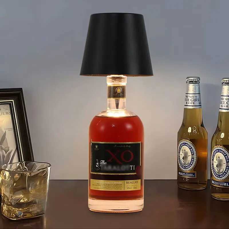 Wine Bottle LED Wireless Table Lamp 3-color Infinitely Dimmable USB Rechargeable Dining Table Lights Beverage Lamp Top touch M251114