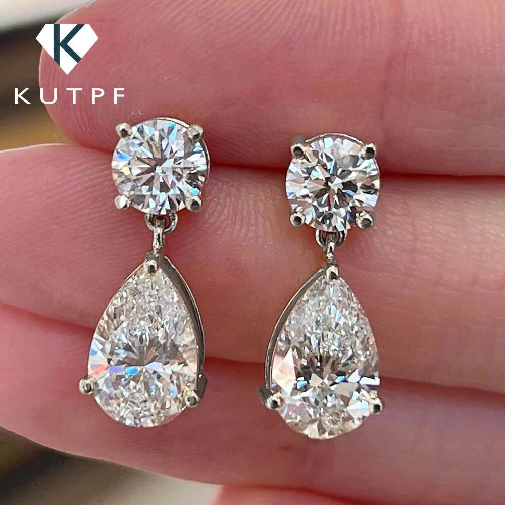Gra Certified Pear/Round Cut Moissanite Diamond Drop Earrings for Women 100% 925 Sterling Silver Waterdrop Shape Stud Earring