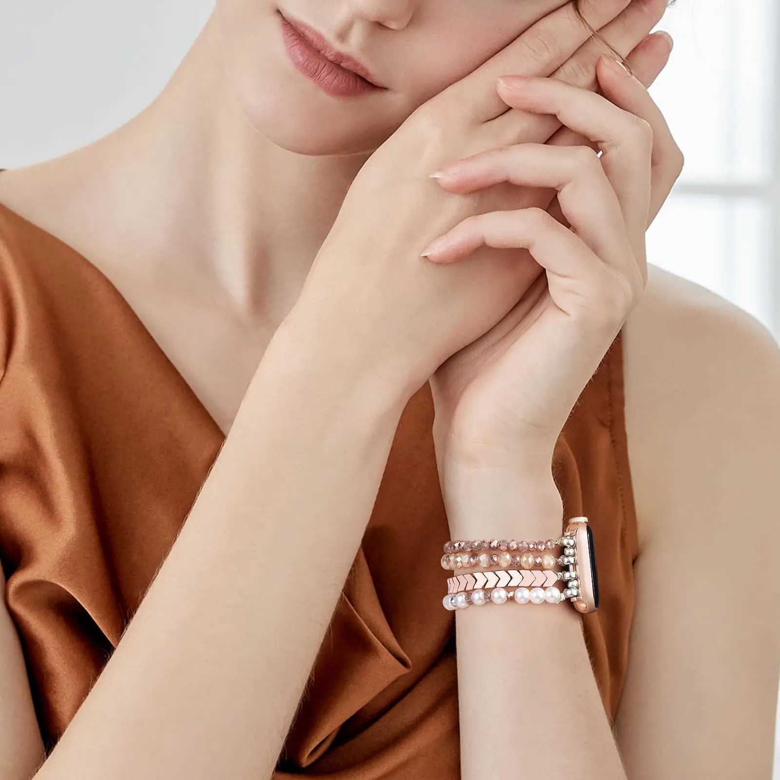 Beaded Cpatible Watch Band 38 40 41 42 44 45mm for Wen iWatch Series SE 9 8 7 6 5 4 3 2 1 Handmade Elastic Band X251114