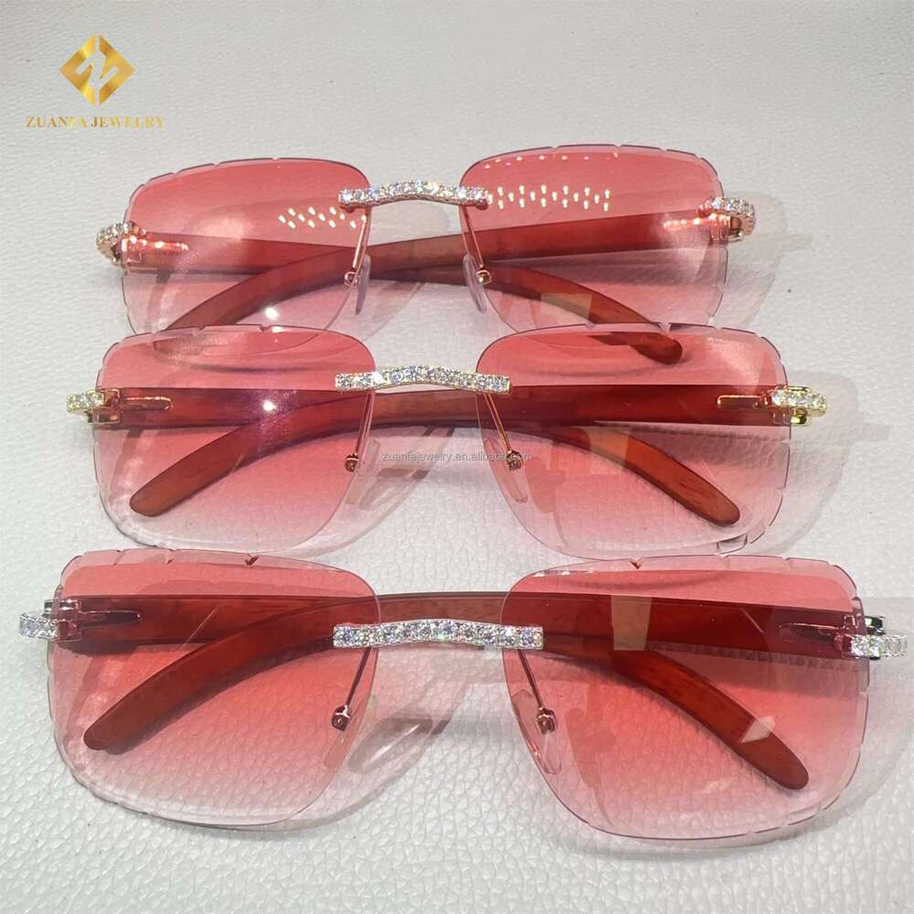 Buss Down Fashion Style White Rose Yellow Gold Plated Glasses VVS Moissanite Dia Iced Out Hip Hop Man Sunglasses