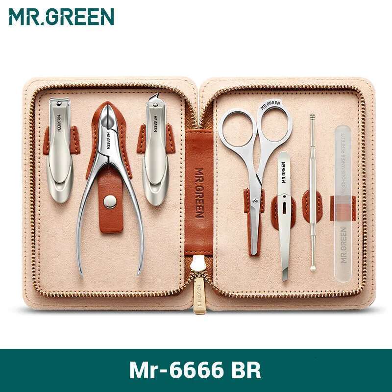 Mr.Green Manicure Set With Leather Case 7 In 1 Professional Foot And Face Care Tool Kits Stainless Steel Nail Clipper Sets Gift