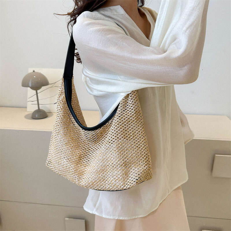 Handmade Beach Bag Grass Large Capacity Fashionable Leisure Popular In Summer 2024, Korean Version Woven Single Shoulder Underarm Bag, Tote Bag Kq2