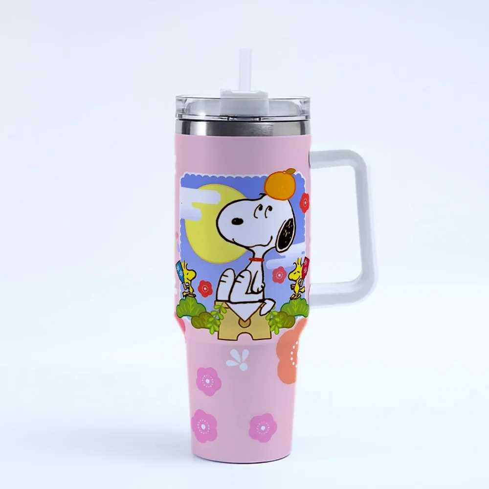 40oz Kawaii Snoopys Stainless Steel Insulated Straw Water Bottle with Handle High Capacity Travel Portable Car Cold Drinking Cup C251114