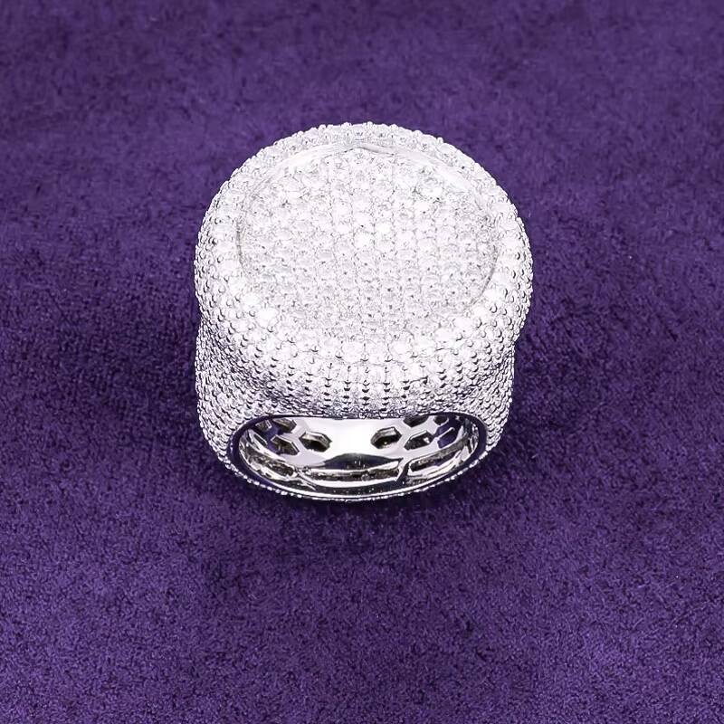 GRA D Color Bling Moissanite Iced Out Mens Cluster Circle Shaped Signet Ring With 925 Sterling Silver Pass Diamond Tester