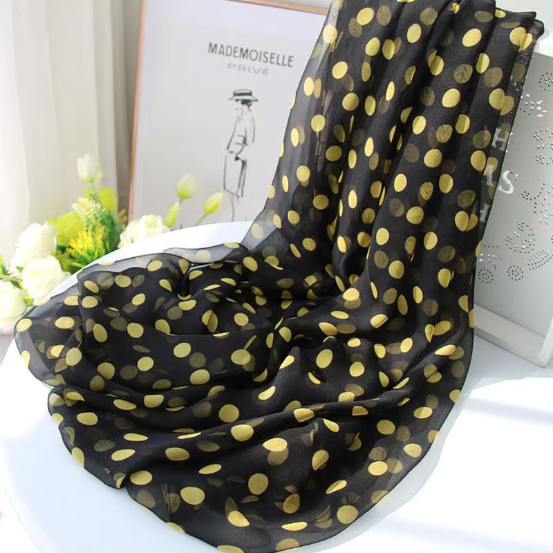 T475 Spring and Autumn Georgette Silk Scarf Polka Dot Thin Temperament Polka Dot Soft Large Shawl Scarf Sunscreen Windproof Scarf