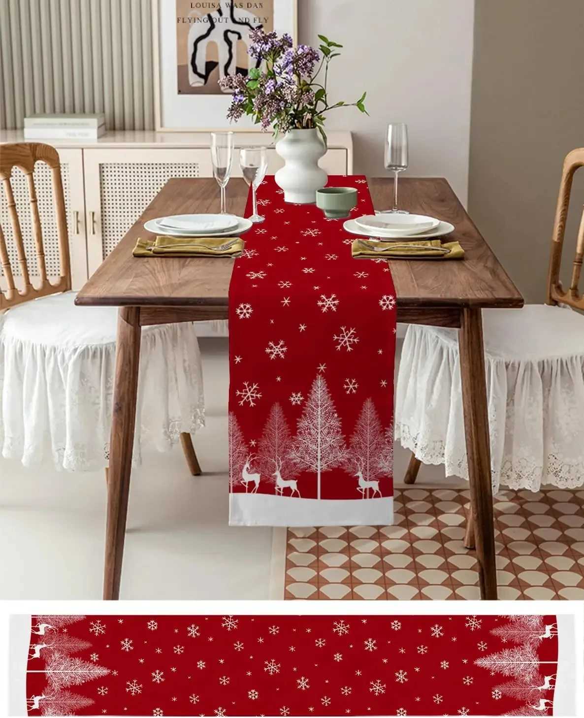 Christmas Halloween Christmas Table Flag Christmas Elk Pine Forest Red Christmas Snowflakes Dining Table Decoration Party Supplies Y251113