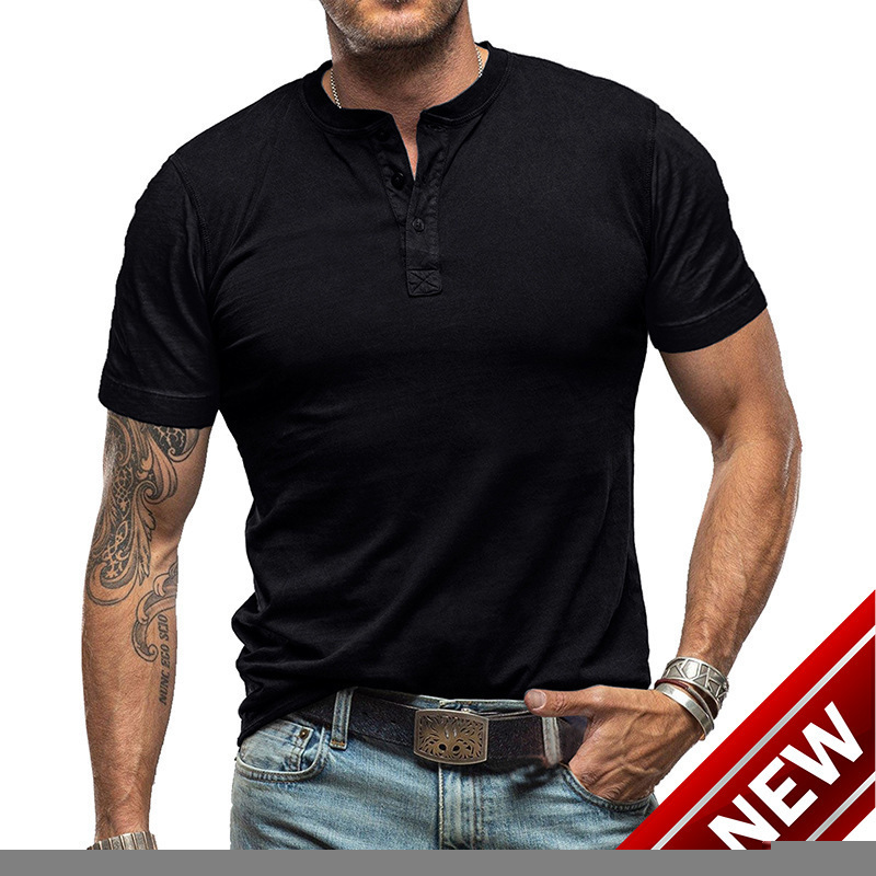 2025 Summer Mens Short sleeved Round Neck T-shirt Mens Henley Shirt Mens T-shirt Top