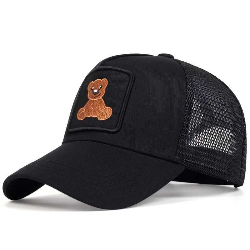 Unisex snap cap mens breathable mesh cap womens embroidered bear baseball cap mens cotton hip-hop bone truck cap W250414