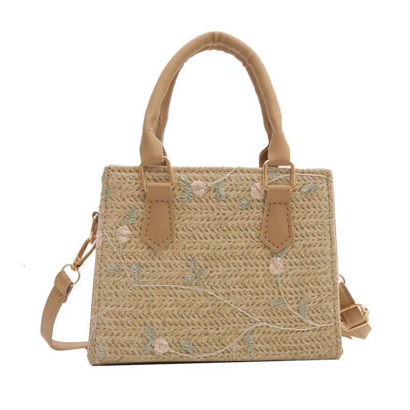 Straw Fashion Handbag Spring New Versatile Ins Shoulder Messenger Texture Simple Small Square Bag Trend