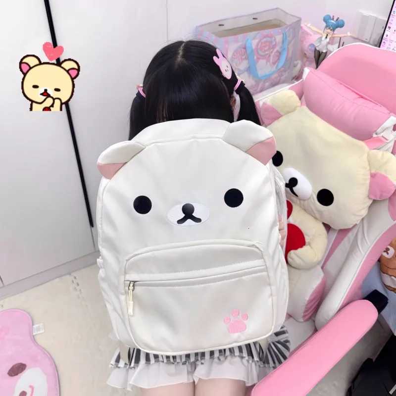 Cute Rilakkuma Backpack Anime Cartoon Embroidery Backpack Stylish Large-Capacity Student School Bag Nylon Multifunctional BagsW251113